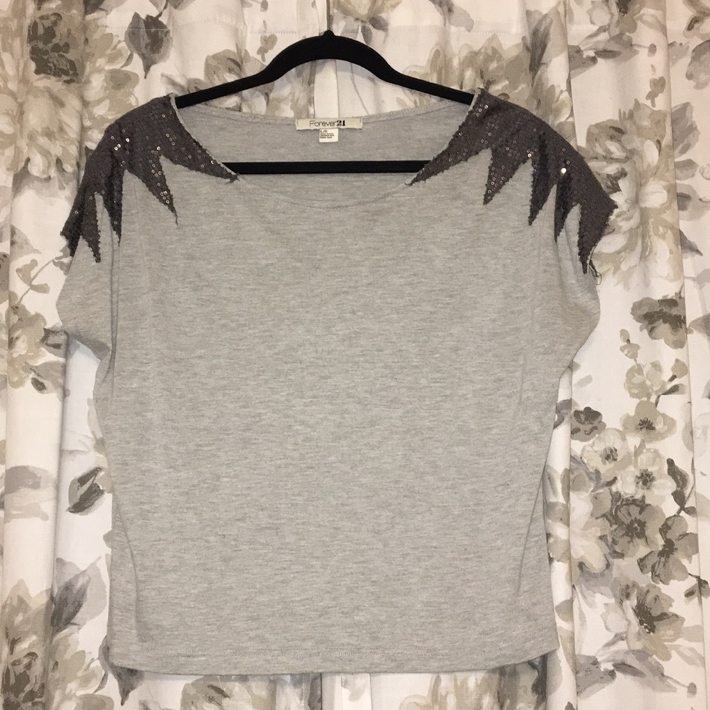 Sequin Shoulder Crop Top